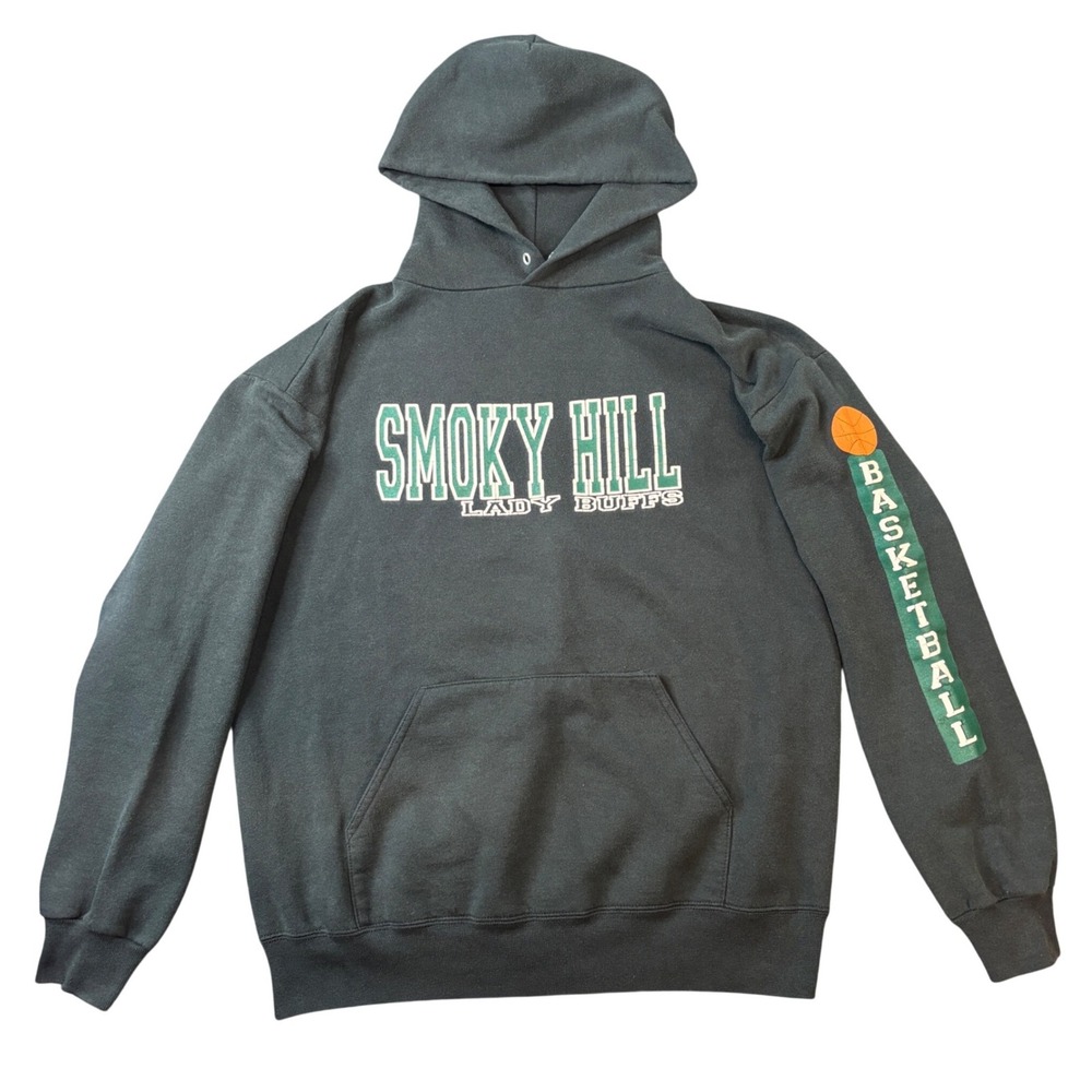 Vintage Smoky Hill Lady Buffs Basketball Hoodie Mens L Green Sweatshirt Jerzees